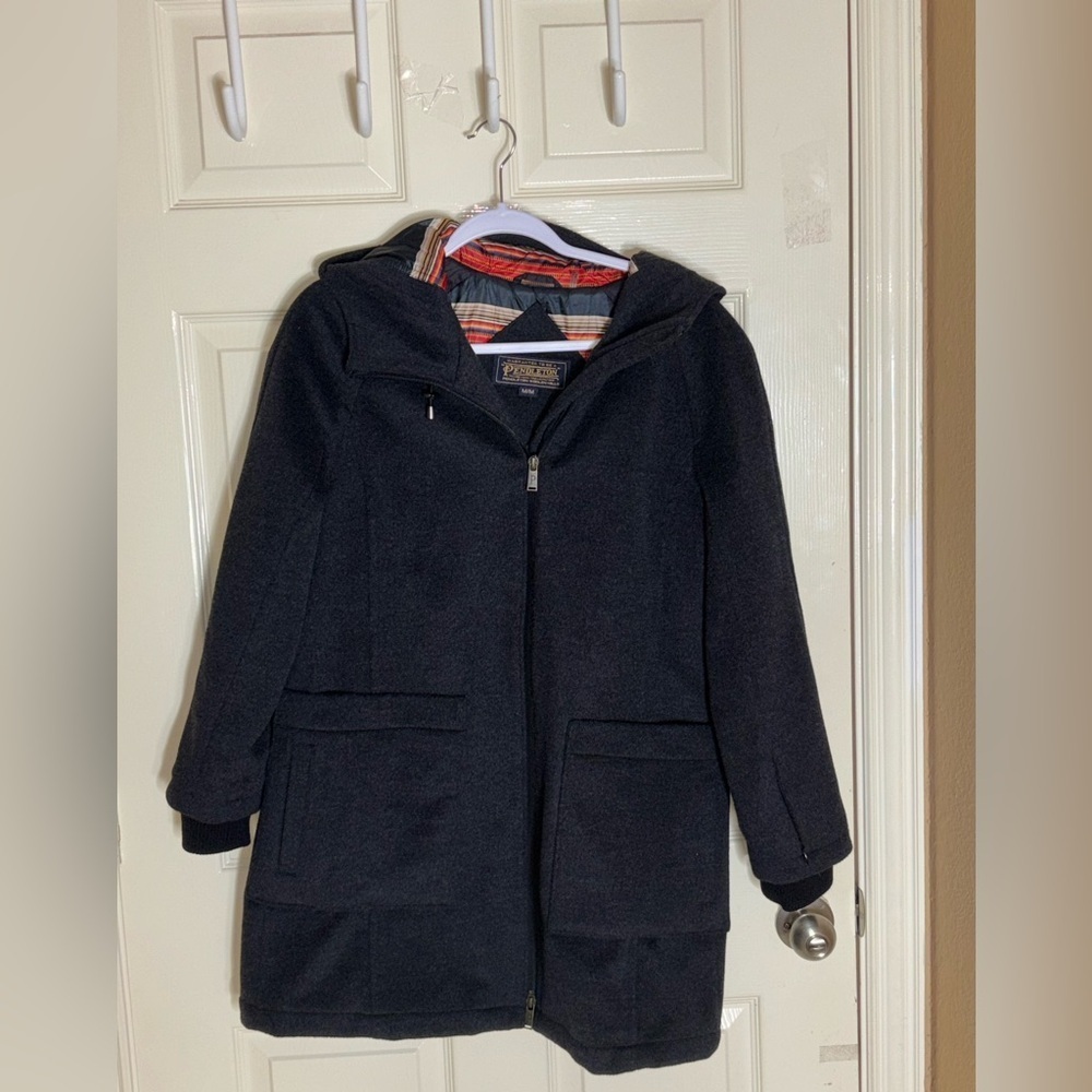 New Pendleton Women's Beverly Wool Blend Hooded Coat In Dark Gray Size Medium - Picture 8 of 13